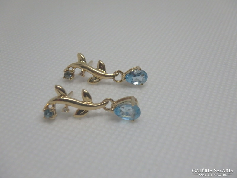 14K gold, topaz, diamond stone earrings