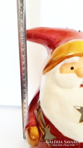 Karácsonyi Télapó dekoráció nagy mécsestartó kerámia piros Mikulás  21 cm