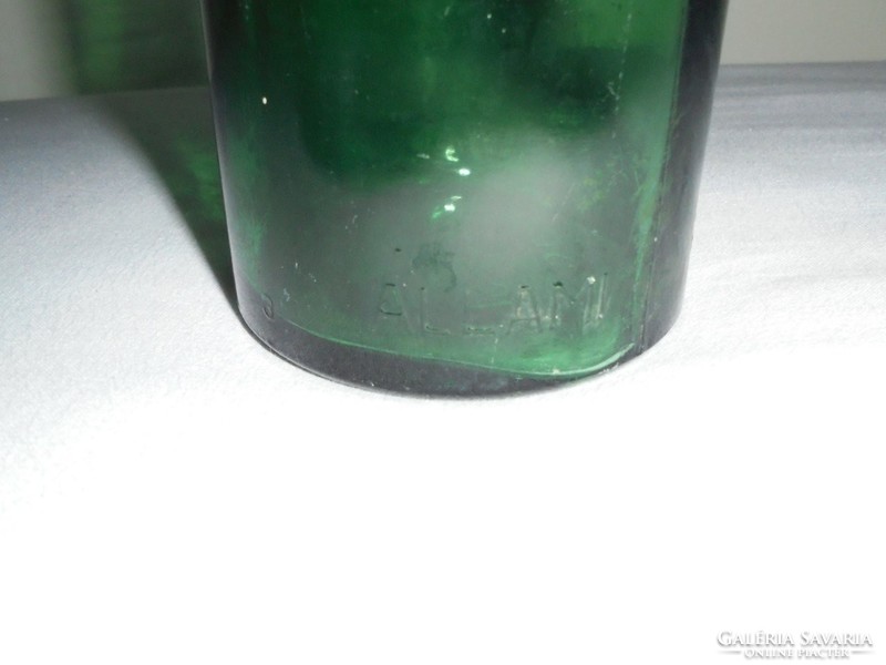 Retro dark green wine glass bottle - state cellar farm from 1871 - 1960s