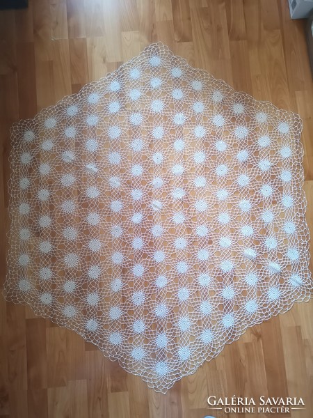 Beautiful, hexagonal, antique handmade lace tablecloth 125 cm
