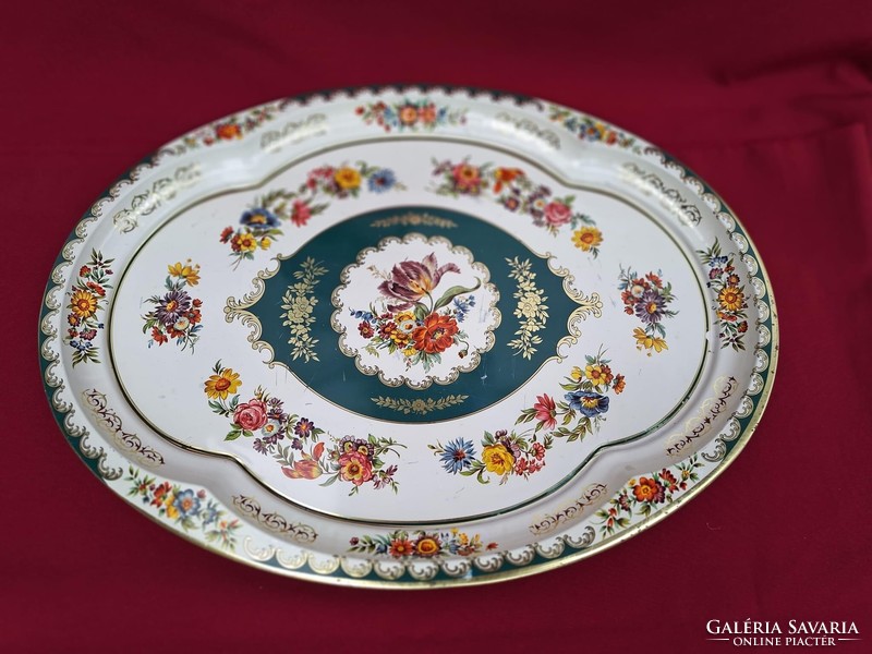 Beautiful floral English tin tray daher decorated ware collectors rare piece enameled