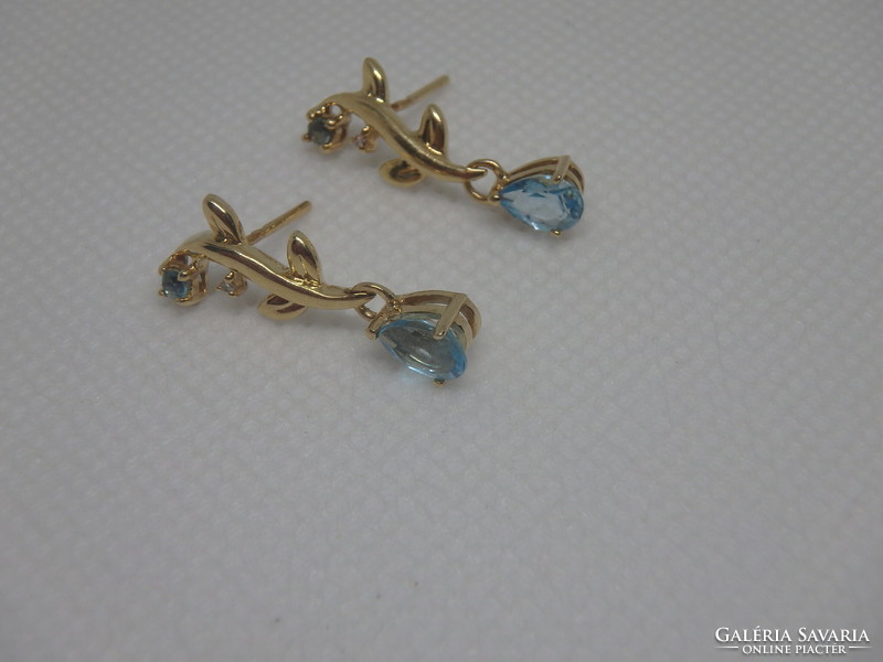 14K gold, topaz, diamond stone earrings