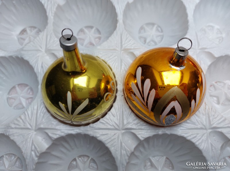 Régi üveg karácsonyfadísz arany gömb üvegdísz 2 db