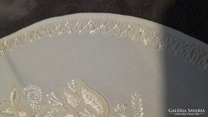 White embroidered linen tablecloth