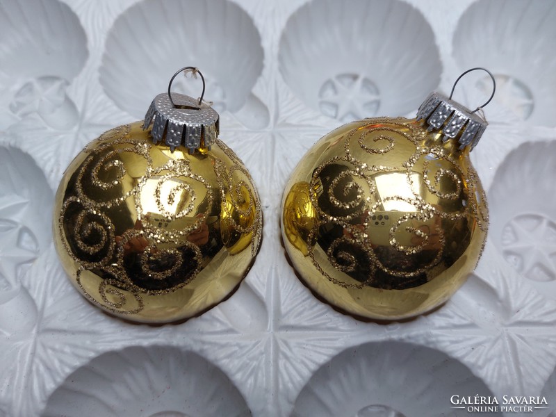 Régi üveg karácsonyfadísz arany gömb retro üvegdísz 2 db