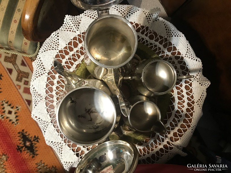 Rare! More than 100 years old, antique, silver-plated, alpaca, 4-piece tea and coffee set, thick quality