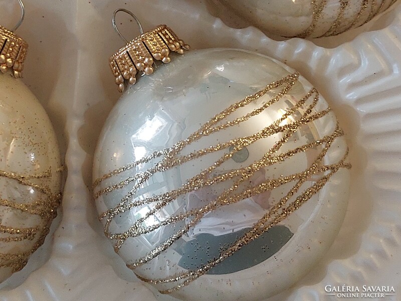 Retro üveg karácsonyfadísz arany csillámos gömb üvegdísz 5 db