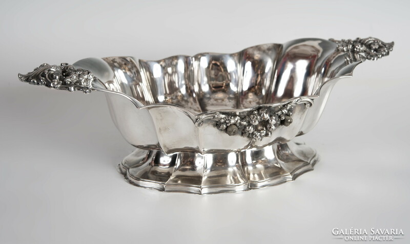 Silver boat offering / centerpiece with openwork pattern tongs