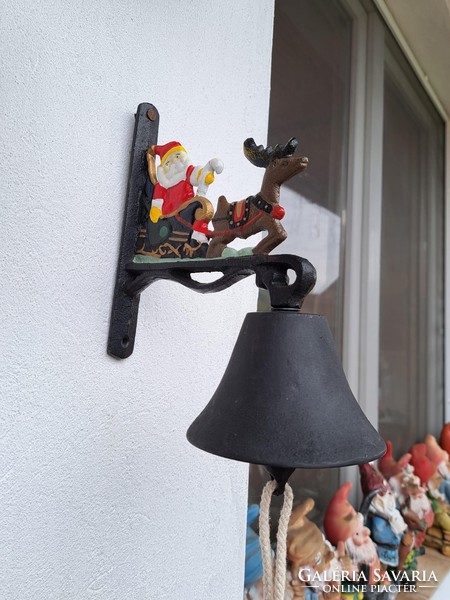 Cast iron Santa's sleigh with reindeer ringing pigeon bell, door decoration