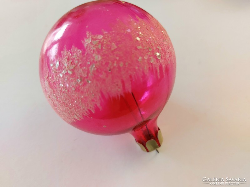 Régi üveg karácsonyfadísz átlátszó pink gömb üvegdísz