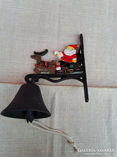 Cast iron Santa's sleigh with reindeer ringing pigeon bell, door decoration