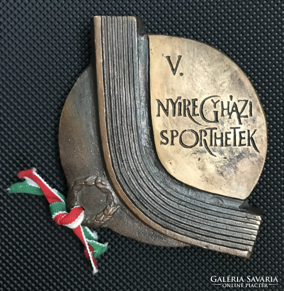 Sebestyén / Nyíregyháza sports weeks - solid, bronze, small sculpture, plaque (0.5 kg)