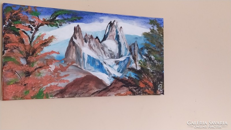 (K) signed, atmospheric landscape painting 60x30 cm, signed