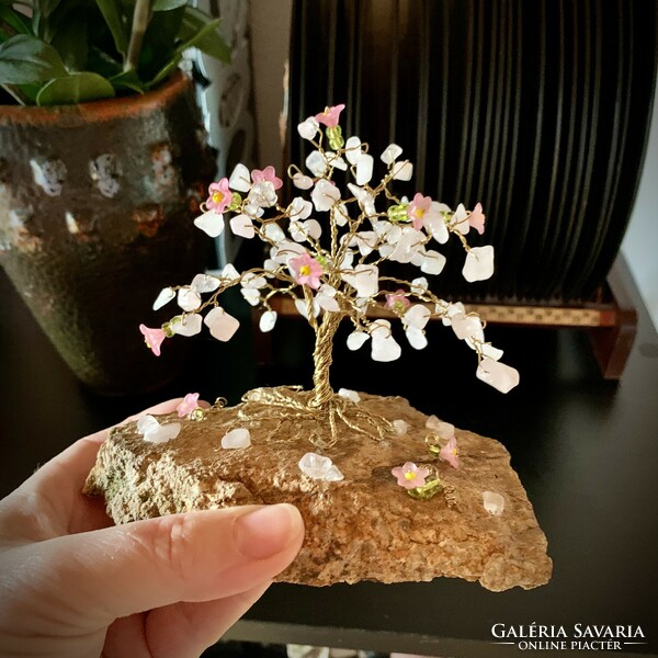 Jewelry tree lucky tree made of rose quartz stones, tree of life, money tree, crystal tree