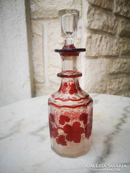 Antique Biedermeier cork bottle liquor carafe ruby Paulite painting for collection 1800s