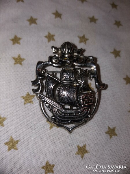 Retro boat nautical brooch pin large size