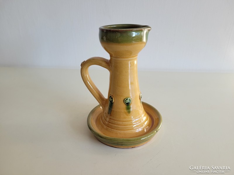 Old folk glazed ceramic walking candle holder