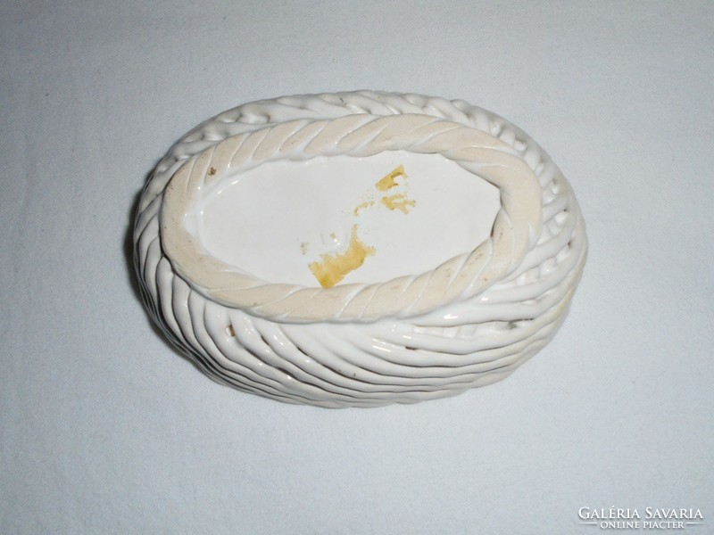 Retro Sopron souvenir ceramic woven openwork bowl basket - with Sopron fire tower image
