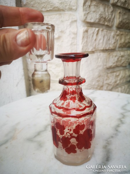 Antique Biedermeier cork bottle liquor carafe ruby Paulite painting for collection 1800s