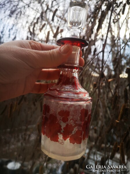 Antik biedermeier dugós palack likörös karaffa Rubin pávolt festés gyüjteménybe 1800 as évek