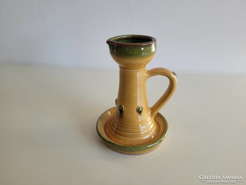 Old folk glazed ceramic walking candle holder