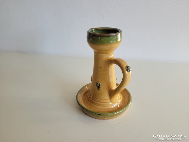 Old folk glazed ceramic walking candle holder