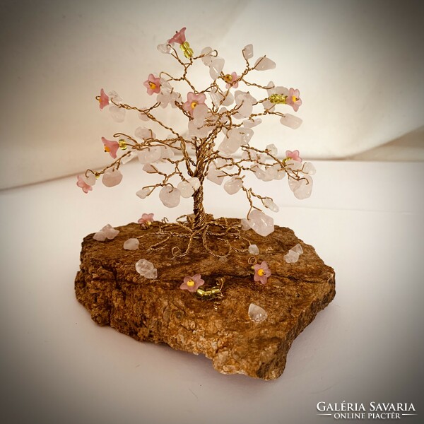 Jewelry tree lucky tree made of rose quartz stones, tree of life, money tree, crystal tree