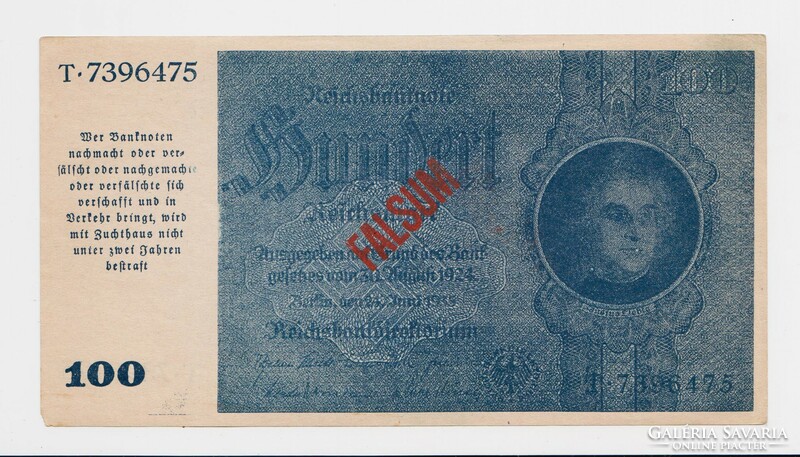 100 Mark 1935 - reichsbank. With Falsum seal. Very rare!