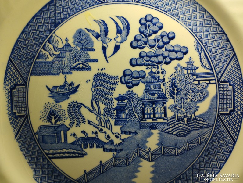 Antique willow English porcelain large flat plate, 6 pcs.