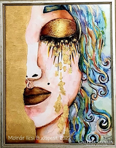 Molnár Ilcsi  "  Aranykönnyek " - akvarell /akril  festményem