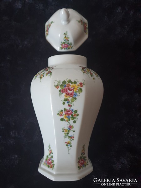 Marked light porcelain vase with lid, urn vase