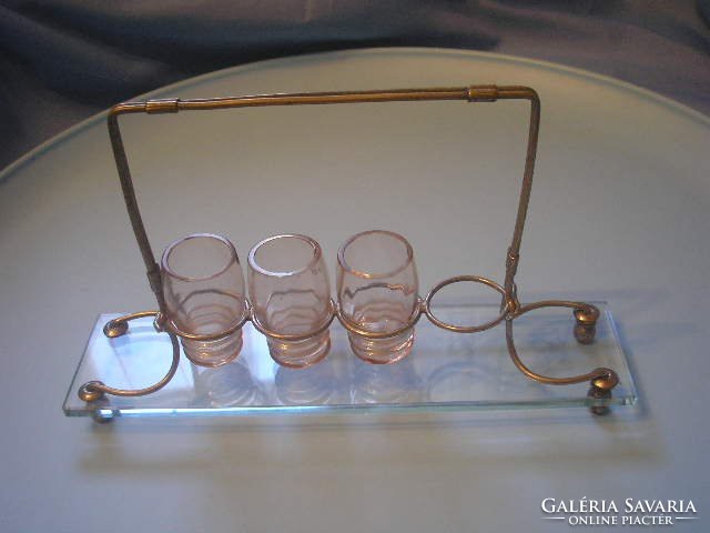 U8 art deco liqueur with glass tray and 3 cups + holder 24 cm