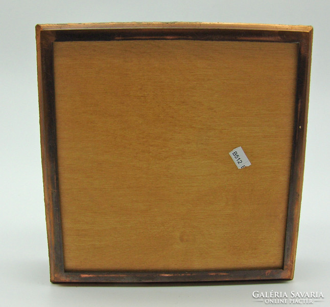 B512 Bronz bonbonier szivartartó kártyatartó doboz fa berakással - hibátlan szép állapotban