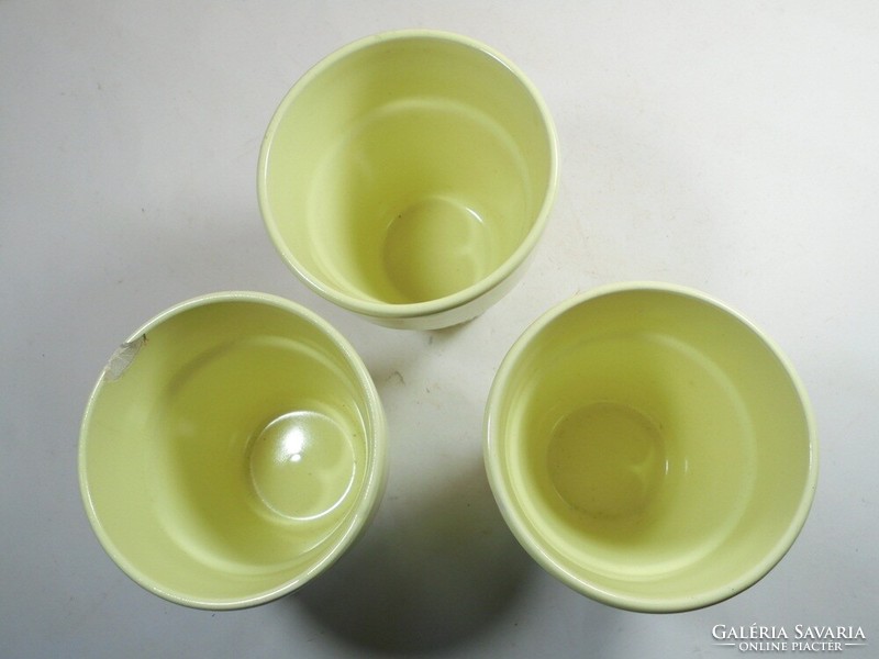 Retro old serial numbered yellow glazed ceramic glass glasses 3 pcs