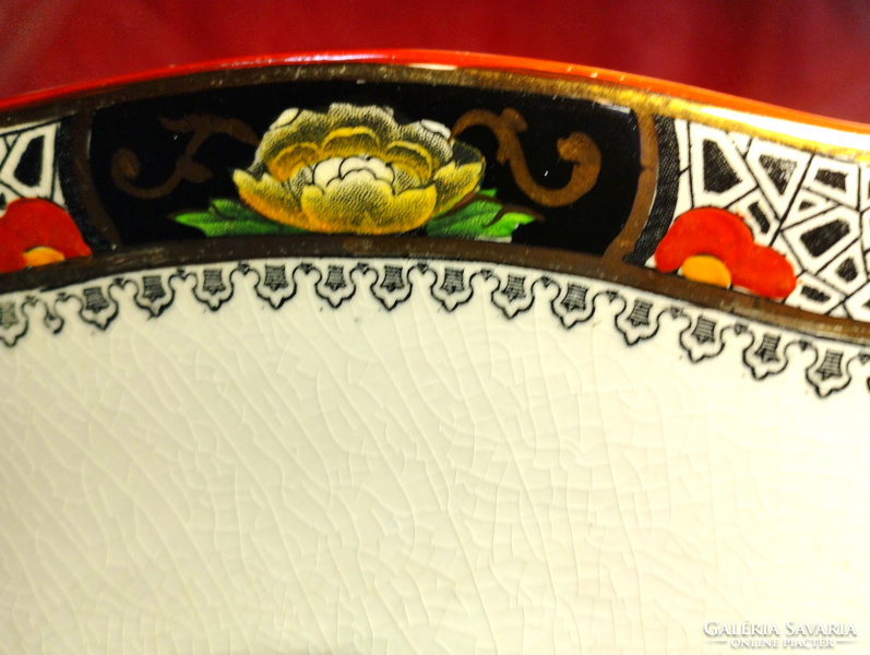 Angol Satsuma porcelán szögletes tál, asztalközép, kínáló