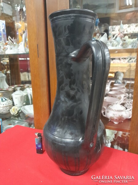 Id potter Lajos Nadudvar black ceramic amphora vase. 43 Cm.