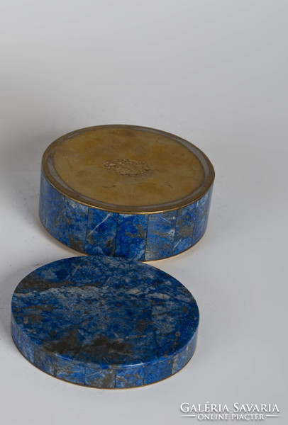 Silver round box with lapis lazuli decoration