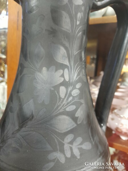 Id potter Lajos Nadudvar black ceramic amphora vase. 43 Cm.