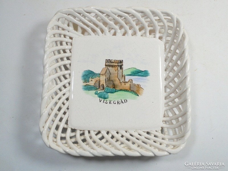Retro marked Bodrogkeresztúr ceramic woven openwork bowl basket offering-souvenir, Visegrád