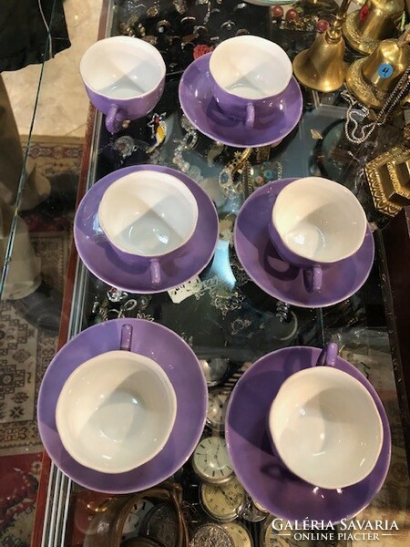 Zsolnay lila porcelán kávéskészlet,6 személyes, egy tányérka hiánnyal.