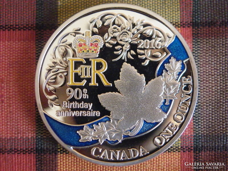 Ezüstözött emlékérme, Erzsébet királynő 90. születésnapjára, Kanada 2016. - utánveret -