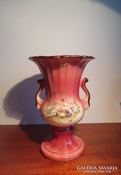 Antique faience vase with scene, 26.5 cm