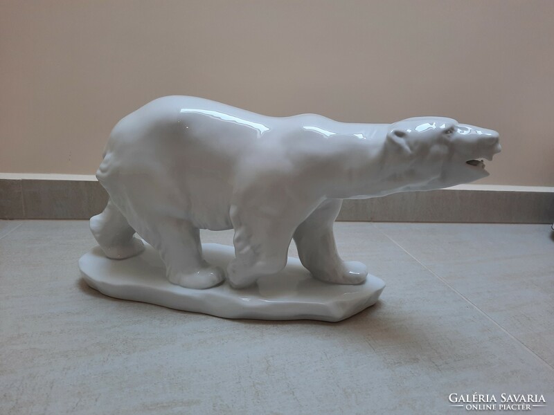 White Herend porcelain polar bear on the ice board figure