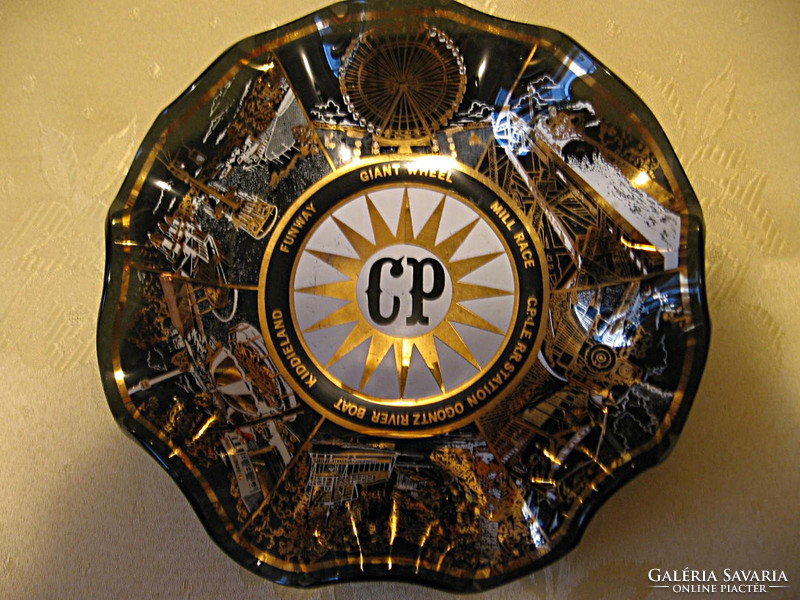 Gyüjtői üveg különlegesség! Amerikai CP Cedar Point vidámparki aranyozott üveg emléktányér