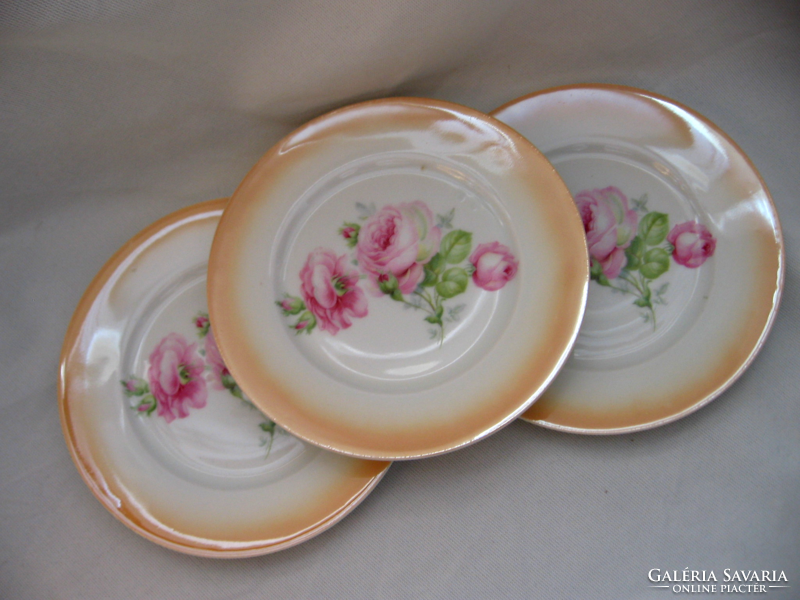 3 pcs antique luster plate with roses unick v. Union k Czech plate