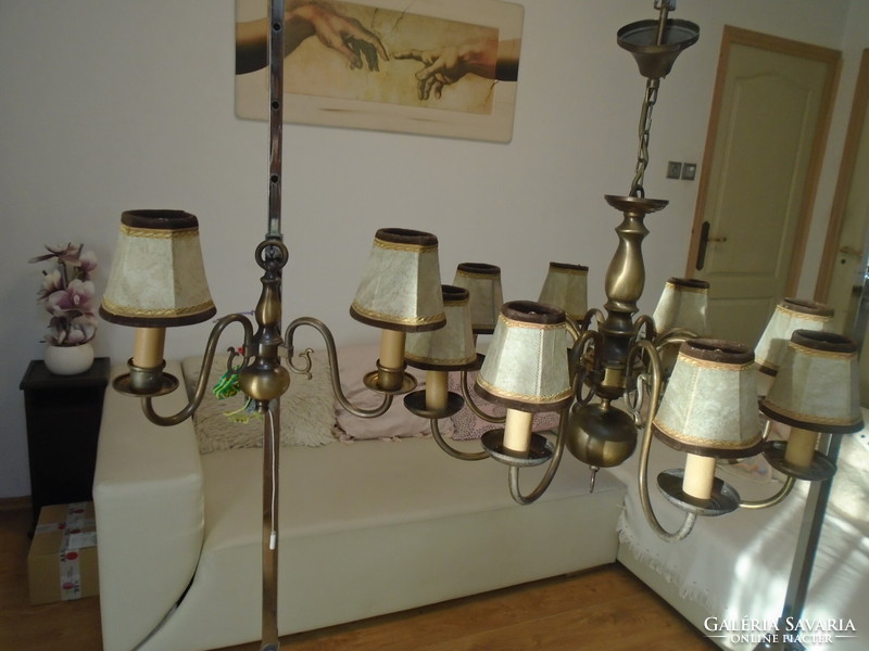 Nice old eight arm Flemish bronze chandelier and a matching wall arm