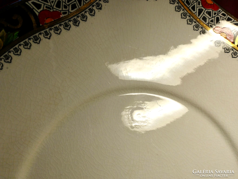 Angol Satsuma porcelán szögletes tál, asztalközép, kínáló