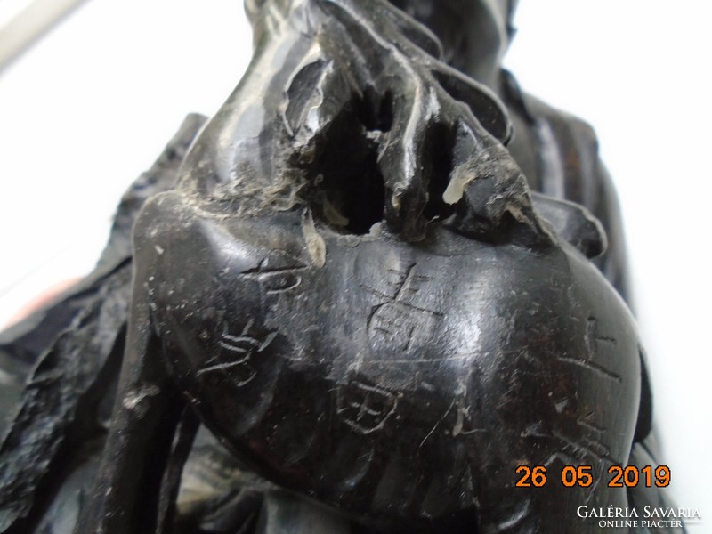 Antik kínai faragott zsírkő szobor Öreg Bölcs és őz 19 cm
