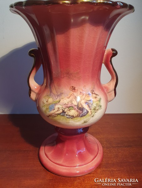 Antique faience vase with scene, 26.5 cm