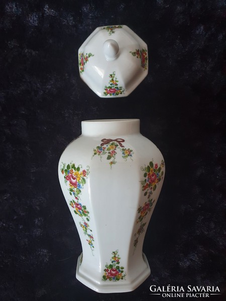 Marked light porcelain vase with lid, urn vase